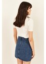 Olalook Women's Blue Buttoned Denim Skirt with Pocket