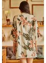Olalook Women's Ecru Large Powder Floral Guipure Detail Viscose Kimono