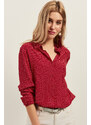 Olalook Women's Red Tiny Polka Dot Loose Viscose Shirt