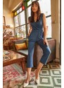 Olalook Women's Indigo Pocket Double Breasted Jumpsuit