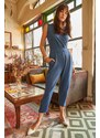 Olalook Women's Indigo Pocket Double Breasted Jumpsuit