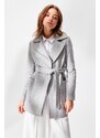 Trendyol Gray Woolen Cachet Coat with Belt