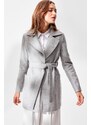 Trendyol Gray Woolen Cachet Coat with Belt