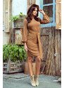 numoco JENNY - Pohodlné dámské šaty v karamelové barvě se zavazováním v pase 275-1