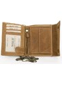 Celá kožená světle hnědá peněženka z pevné přírodní kůže s 45 cm dlouhým řetězem a karabinkou FLW