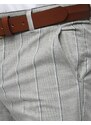 BASIC Pánské světle šedé pruhované kalhoty Šedá