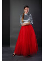 ADELO Tutu sukně tylová dámská maxi - červená - délka 100 cm