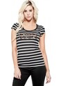 GUESS tričko Kella Logo Striped Tee černé