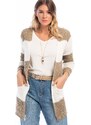 Şans Women's Plus Size Mink Openwork Knitted Colored Cardigan