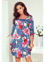 numoco SOPHIE - Pohodlné dámské oversize šaty s květinovým vzorem na džínovině 281-2