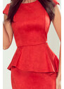 numoco Elegantní dámské červené semišové midi šaty volánkem 192-11