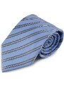 Šlajfka Modrá hedvábná kravata s proužkovým vzorem (bílá, černá)