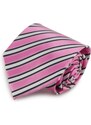 Šlajfka Růžová mikrovláknová kravata s proužky (bílá, černá)