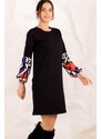 armonika Women's Black Geometric Patterned Balloon Sleeve Dress