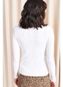 Olalook Women's White Half Turtleneck Shiny Textured Knitwear Sweater