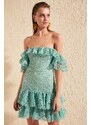 Trendyol Green Carmen Collar Lace Evening Dress