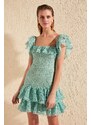 Trendyol Green Carmen Collar Lace Evening Dress