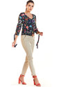 Infinite You Woman's Blouse M191 Navy Blue Flowers