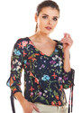 Infinite You Woman's Blouse M191 Navy Blue Flowers