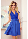 NUMOCO Modré elegantní šaty s krajkovým topem LARA Modrá