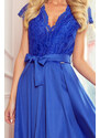 NUMOCO Modré elegantní šaty s krajkovým topem LARA Modrá