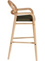 Dřevěná barová židle Kave Home Sheryl 79 cm se zeleným výpletem