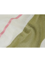 Vlněná vzorovaná šála - smetanová s širokým trávově zeleným a dvěma světle růžovými pruhy