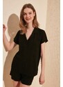 Trendyol Black Viscose Shirt-Shorts Woven Pajama Set