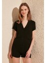 Trendyol Black Viscose Shirt-Shorts Woven Pajama Set