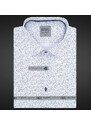 AMJ pánská košile bavlněná, bílá tmavě modře kropenatá VKBR1144, krátký rukáv, regular fit