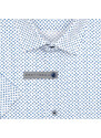 AMJ pánská košile bavlněná, bílá s modrými trojúhelníky VKBR1148, krátký rukáv, regular fit