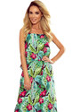 Dlouhé dámské letní šaty na se vzorem zelených listů a květů model 8375405 - numoco