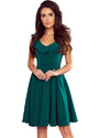 NUMOCO Elegantní zelené šaty s hlubokým výstřihem LANA Tmavě zelená