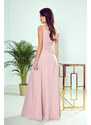 numoco CHIARA - Elegantní dámské maxi šaty na ramínkách v pudrově růžové barvě 299-2