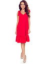 numoco ROSITA - Červené dámské šaty s mašličkami na ramenou a s volánkem 306-1