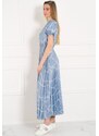 Glamorous by Glam Dámské dlouhé šaty s motivem a plizováním - světle modrá