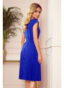 numoco LILA - Plisované dámské šaty v chrpové barvě s krátkými rukávy 311-2
