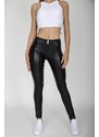 Gym Glamour Dámské kalhoty Hugz Black Faux Leather Mid Waist - HUGZJEANS