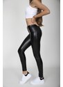 Gym Glamour Dámské kalhoty Hugz Black Faux Leather Mid Waist - HUGZJEANS