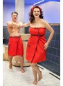 MaryBerry Dámský červený kostkovaný župan a kilt do sauny v jednom ve skotském stylu