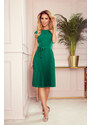 numoco LILA - Plisované dámské šaty v lahvově zelené barvě s krátkými rukávy 311-3