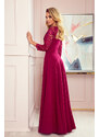 NUMOCO Elegantní bordó krajkové dlouhé šaty s výstřihem ELISA Vínová