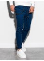 Ombre Clothing Pánské látkové kalhoty JOGGERS s ozdobnou šňůrkou - tmavě modré V9 P908