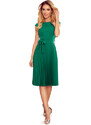 numoco LILA - Plisované dámské šaty v lahvově zelené barvě s krátkými rukávy 311-3