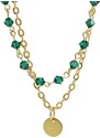 SkloBižuterie-J Náhrdelník dvojitý s jednoduchým medailonkem Swarovski Gold Emerald