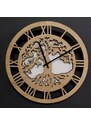 AMADEA Dřevěné hodiny nástěnné kulaté, motiv stromu s kořeny, masivní dřevo, průměr 29 cm