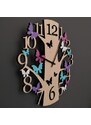 AMADEA Dřevěné hodiny nástěnné ve tvaru stromu s barevnými motýlky, masivní dřevo, průměr 30 cm
