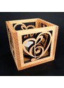 AMADEA Dřevěný svícen krychle s motivem ptáčků a srdce s houslovým klíčem, masivní dřevo, 10x10x10 cm