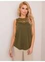 Fashionhunters Khaki dámský top s krajkou