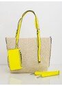 BASIC BÉŽOVÁ SHOPPER KABELKA SE ŽLUTÝM LEMOVÁNÍM -YELLOW Smetanová